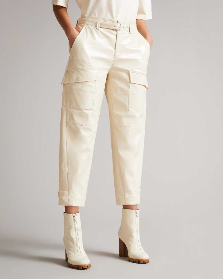 Ted Baker Vinala Utility Vinyl Trousers Ivory | 29740-IPNJ