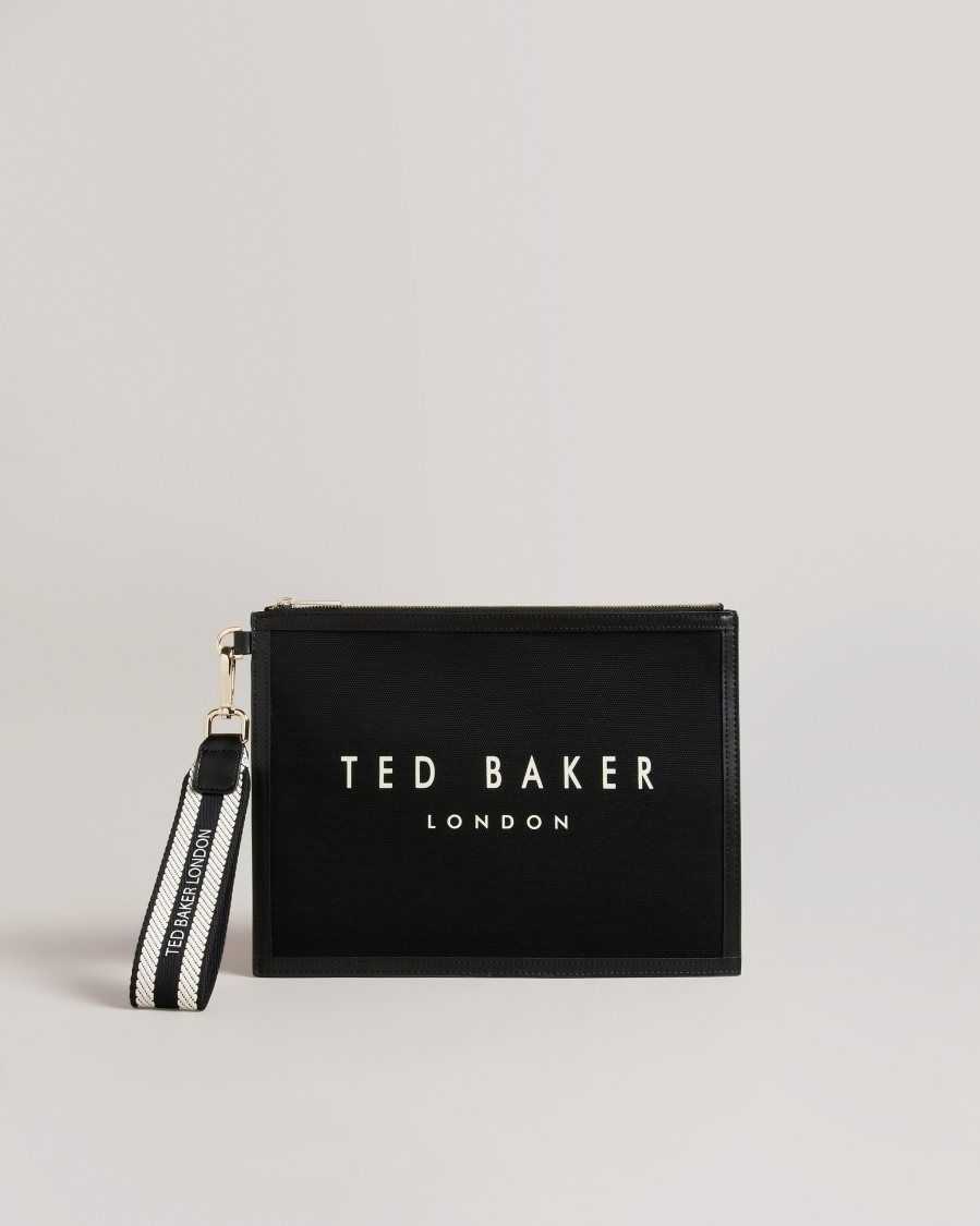 Ted Baker Vivtora Branded Webbing Canvas Pouch Black | 67830-OSPX