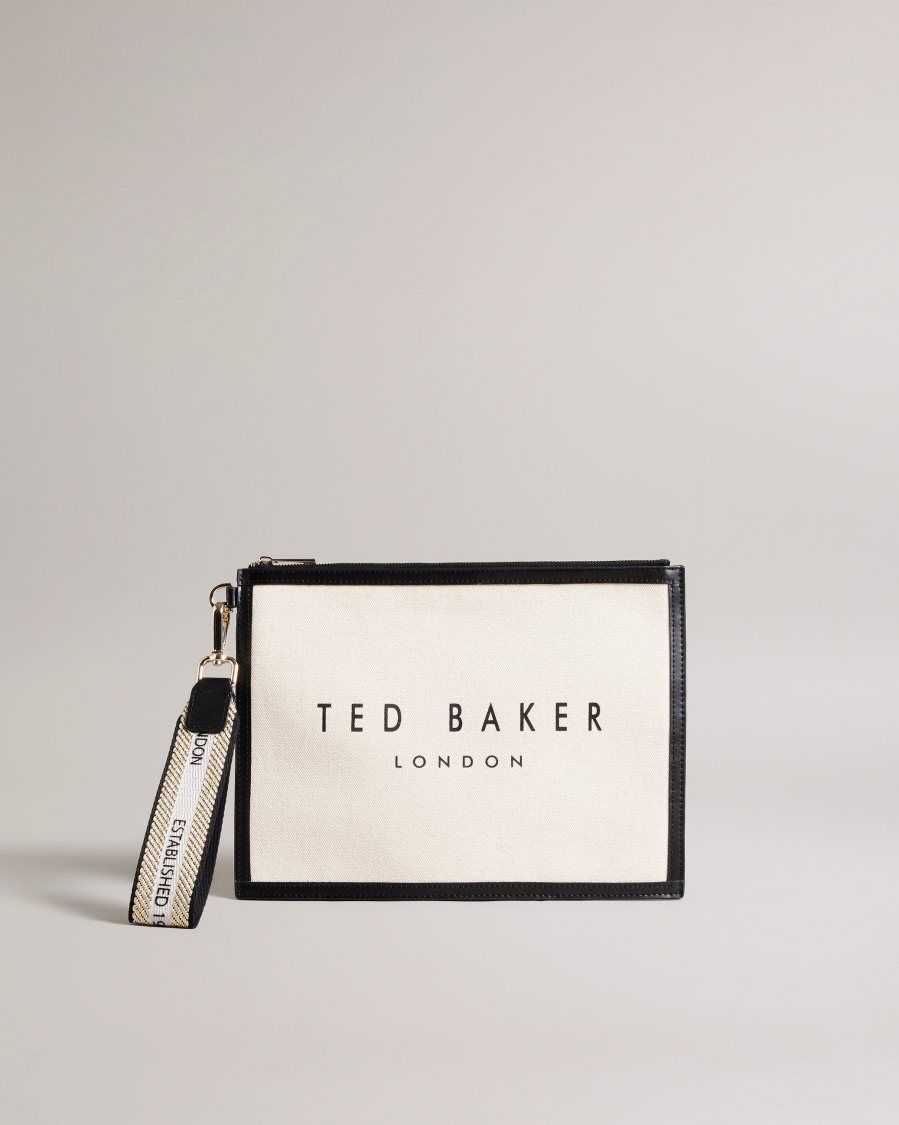 Ted Baker Vivtora Branded Webbing Canvas Pouch Ecru | 04128-LHYS