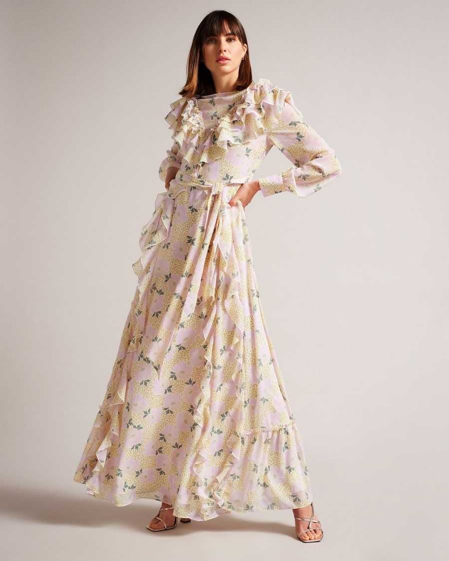 Ted Baker Vivyana Frilled Daisy Print Maxi Dress Light Yellow | 89623-WQLU