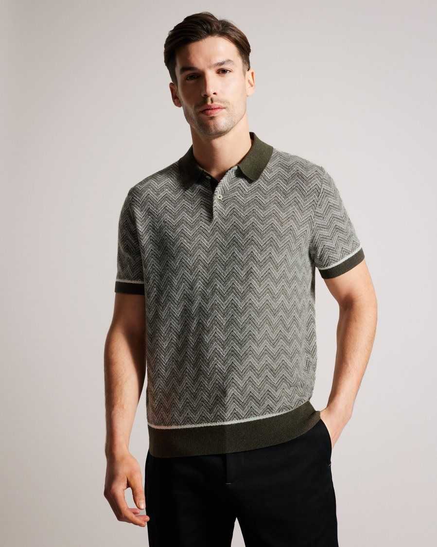 Ted Baker Waldun Zig Zag Knit Polo Shirt Dark Green | 67351-DEAJ