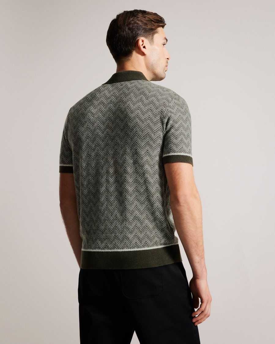 Ted Baker Waldun Zig Zag Knit Polo Shirt Dark Green | 67351-DEAJ