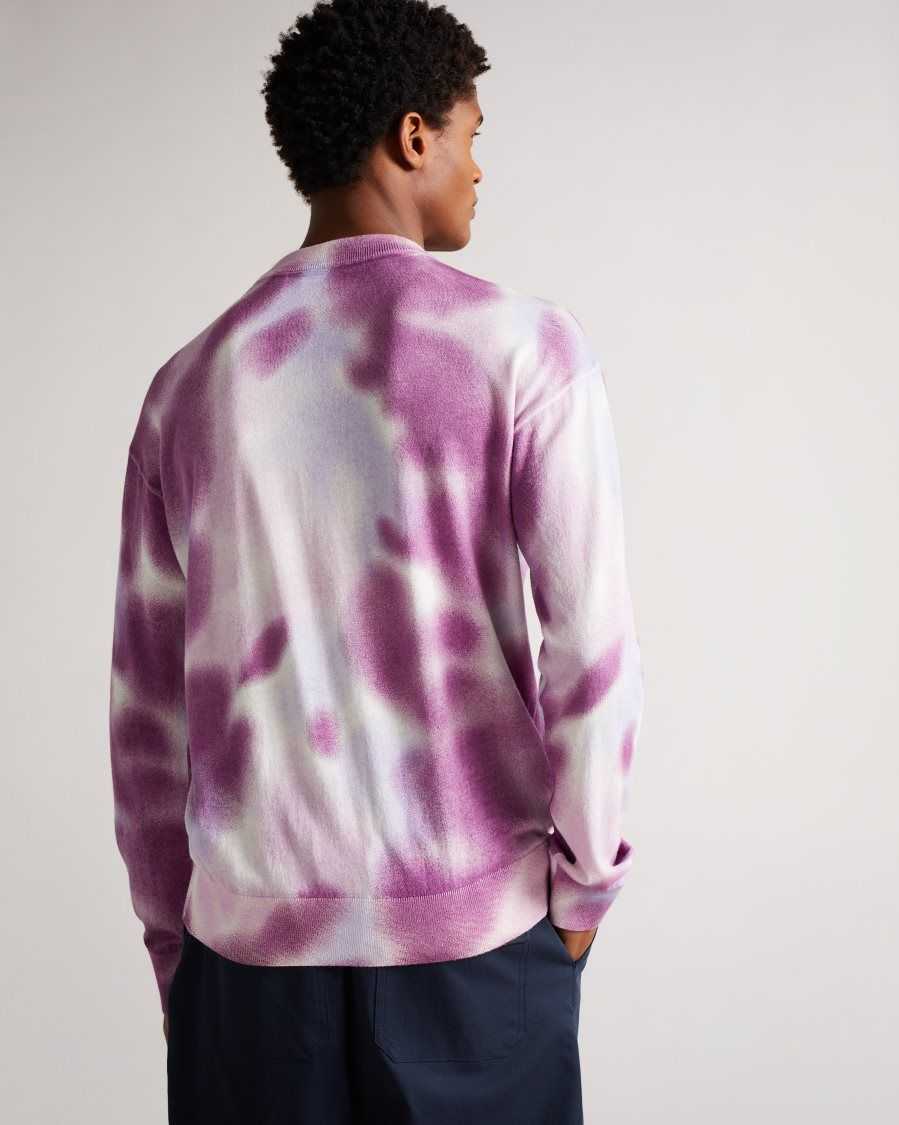 Ted Baker Wardour Spray Dyed Crew Neck Sweater Purple | 01694-NDFJ