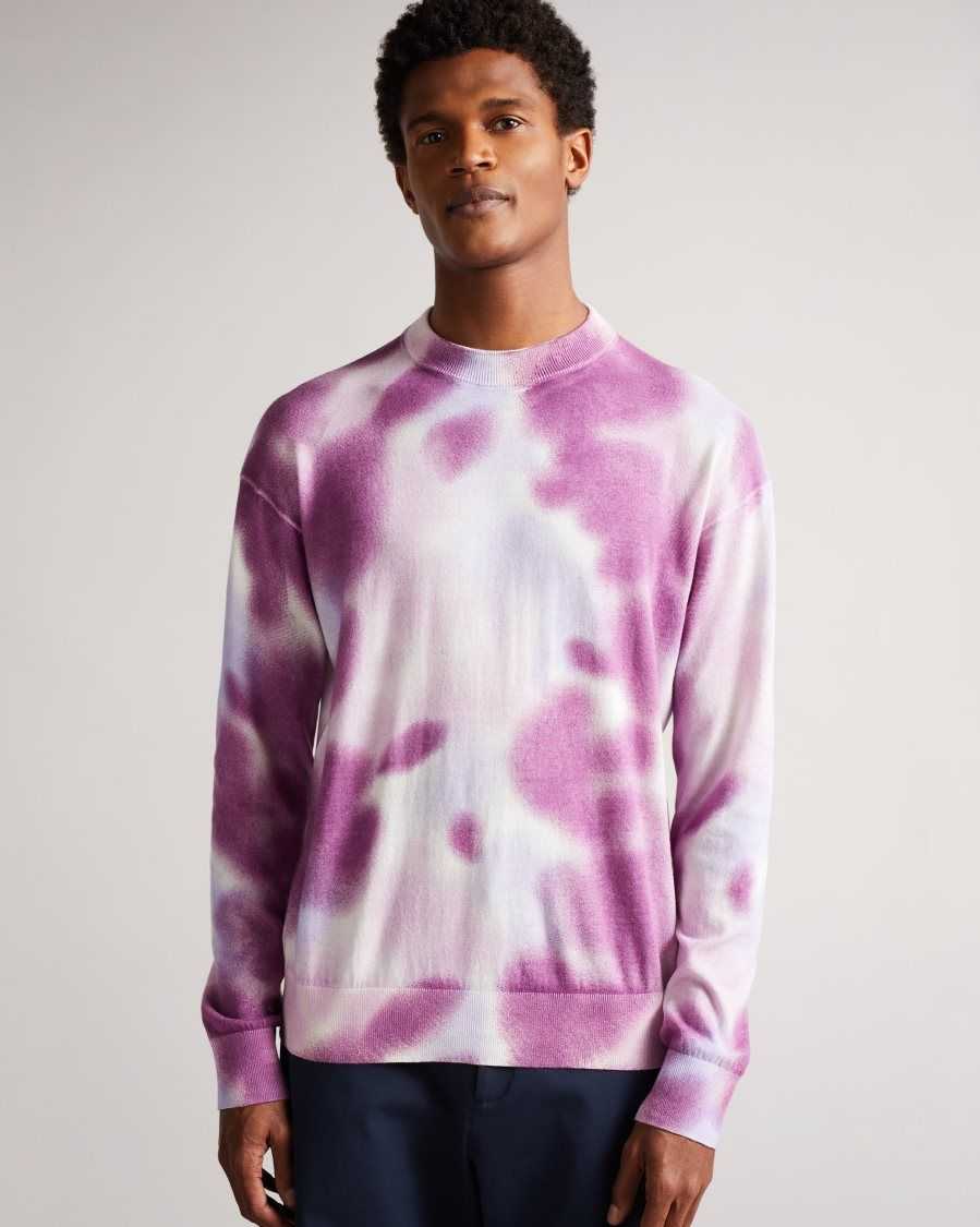 Ted Baker Wardour Spray Dyed Crew Neck Sweater Purple | 01694-NDFJ