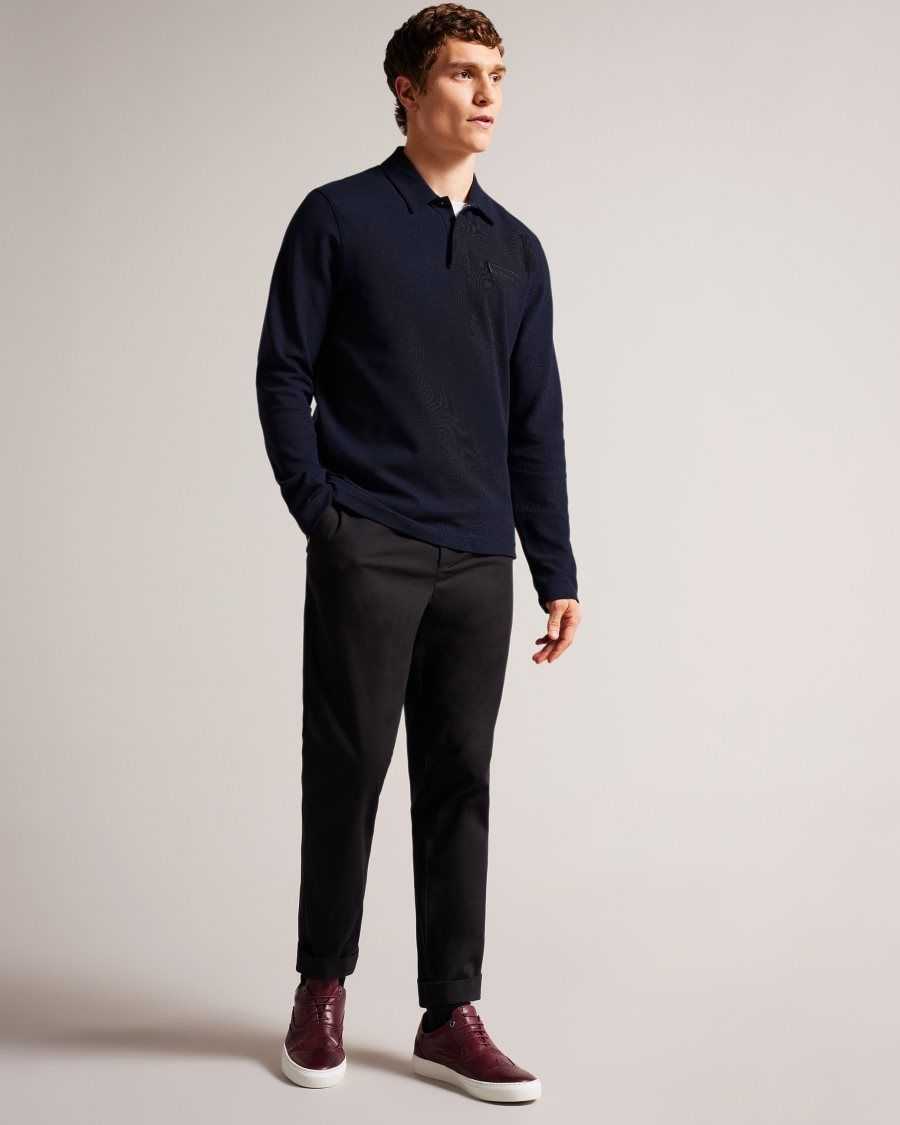 Ted Baker Wavelo Long Sleeve Regular Fit Polo Shirt Navy | 16295-OMZQ