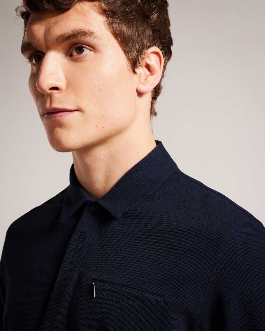 Ted Baker Wavelo Long Sleeve Regular Fit Polo Shirt Navy | 16295-OMZQ