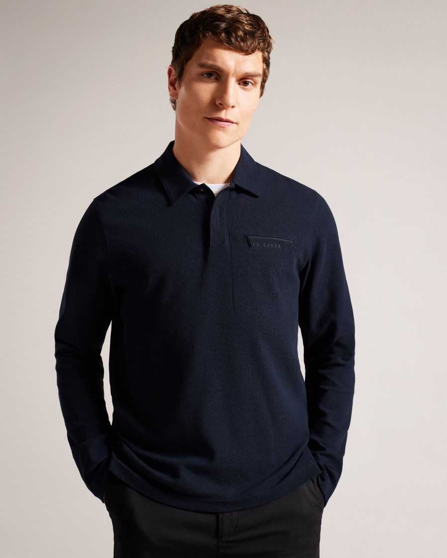 Ted Baker Wavelo Long Sleeve Regular Fit Polo Shirt Navy | 16295-OMZQ