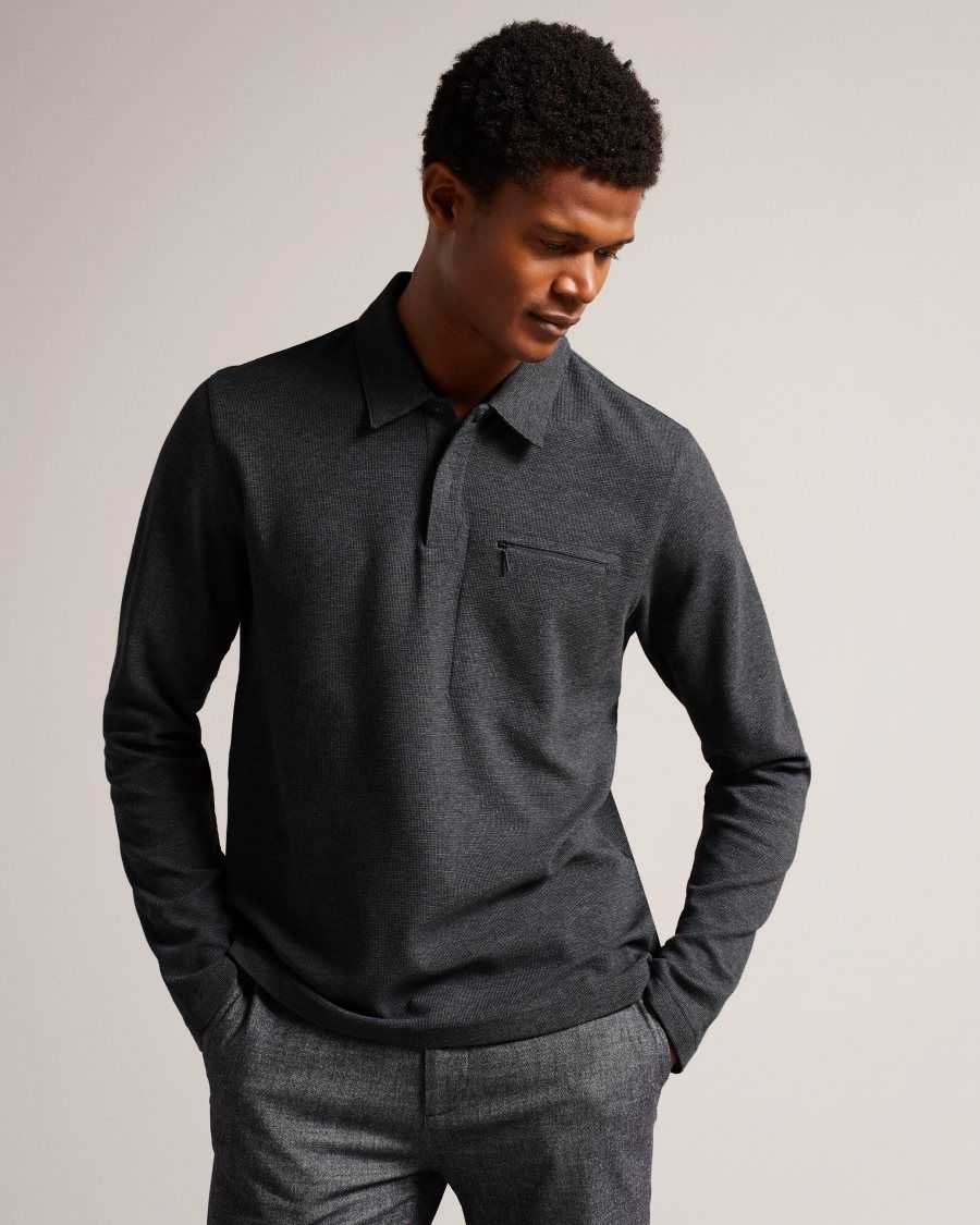 Ted Baker Wavelo Long Sleeve Regular Fit Polo Shirt Grey-Marl | 69835-CLIM