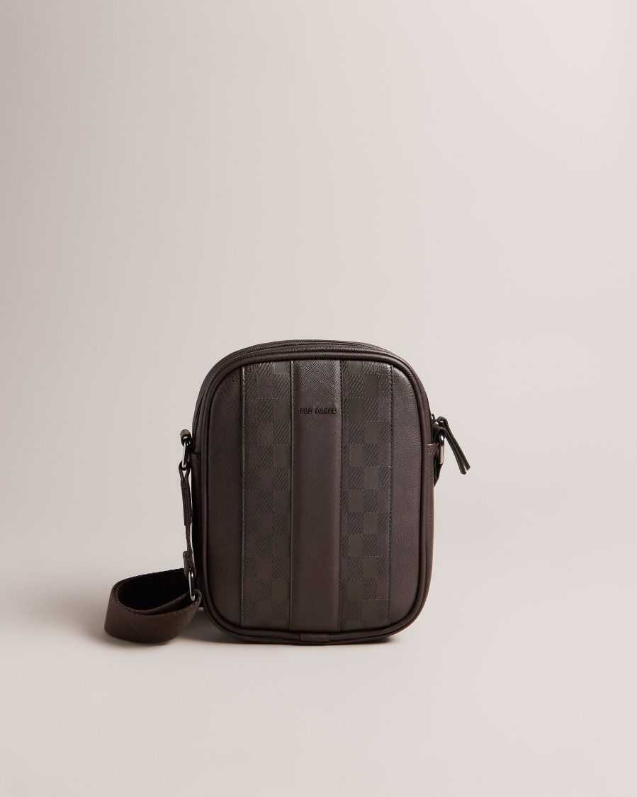 Ted Baker Waydon House Check PU Flight Bag Brown-Chocolate | 48579-SVHC