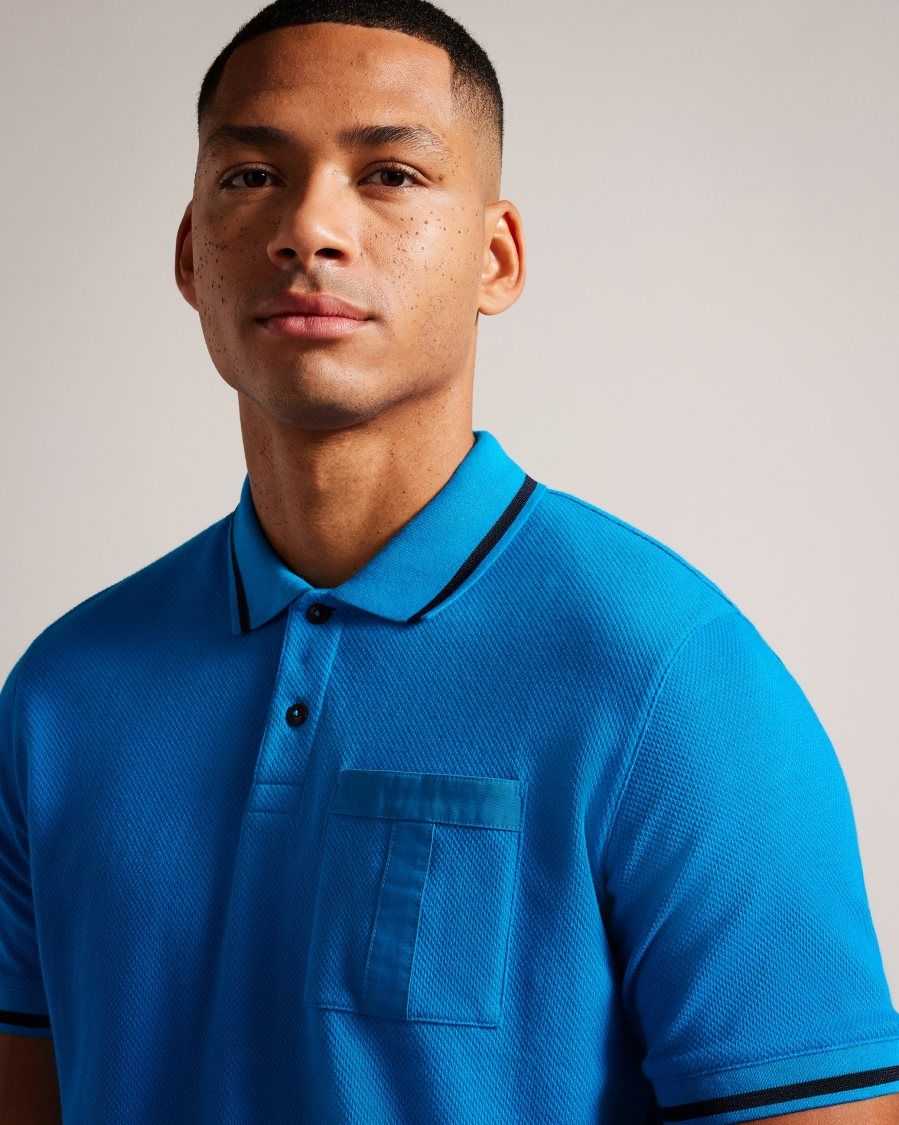 Ted Baker Wayfar Regular Fit Polo Shirt With T Pocket Blue | 40675-GVZY