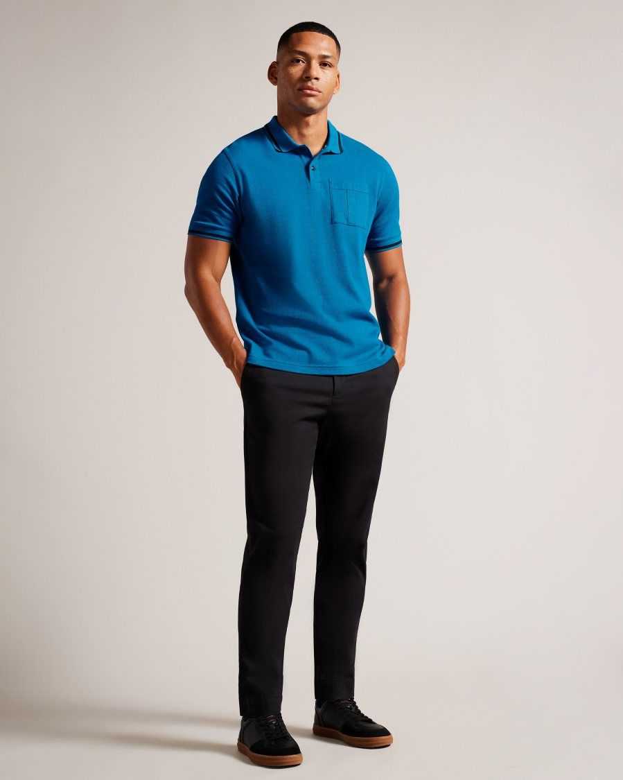 Ted Baker Wayfar Regular Fit Polo Shirt With T Pocket Blue | 40675-GVZY