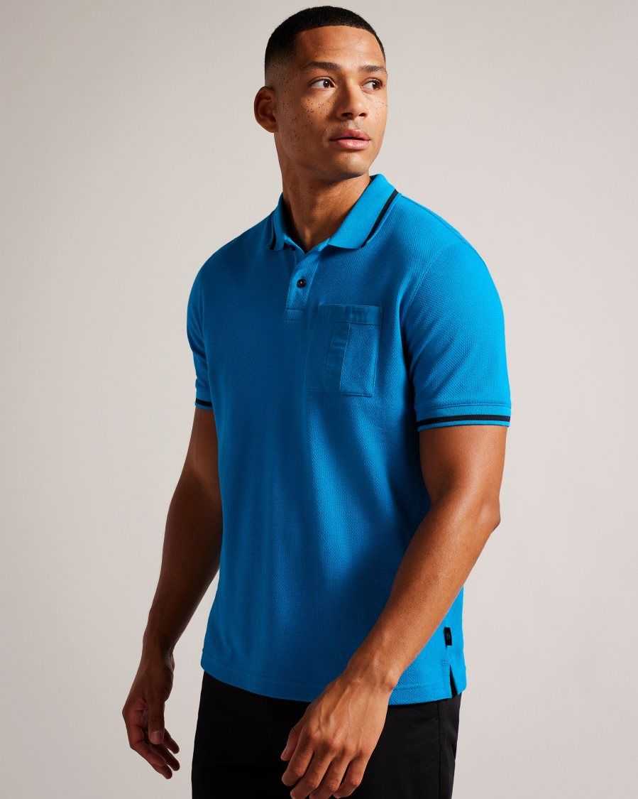 Ted Baker Wayfar Regular Fit Polo Shirt With T Pocket Blue | 40675-GVZY