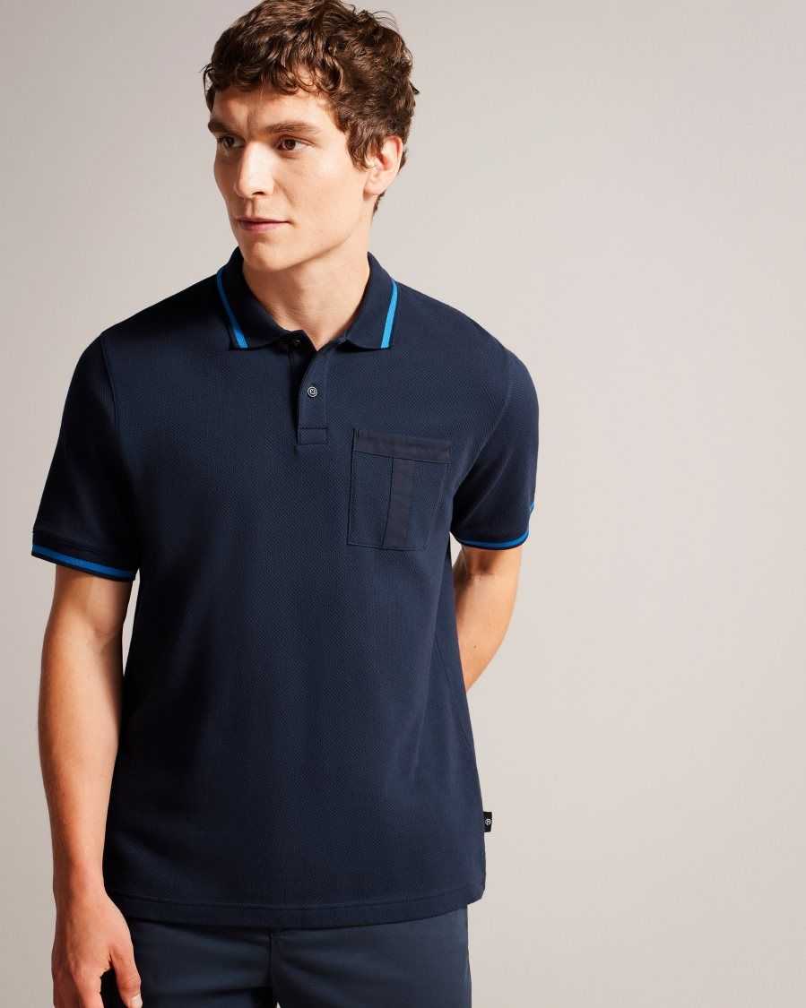 Ted Baker Wayfar Regular Fit Polo Shirt With T Pocket Navy | 49061-SGQC