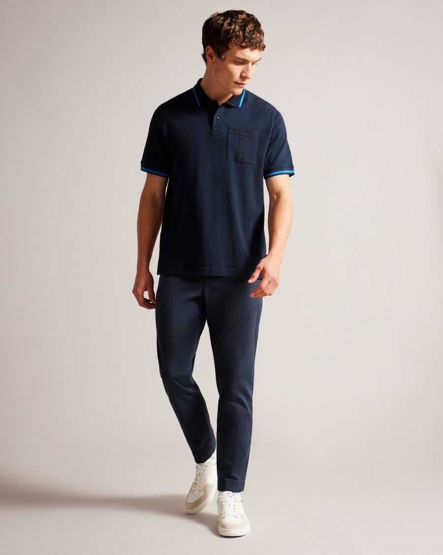 Ted Baker Wayfar Regular Fit Polo Shirt With T Pocket Navy | 49061-SGQC