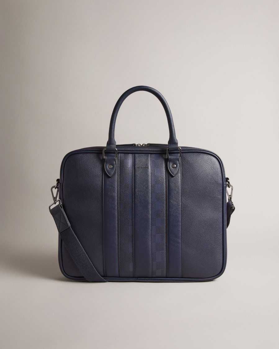 Ted Baker Waymon House Check PU Document Bag Navy | 79184-MXYU