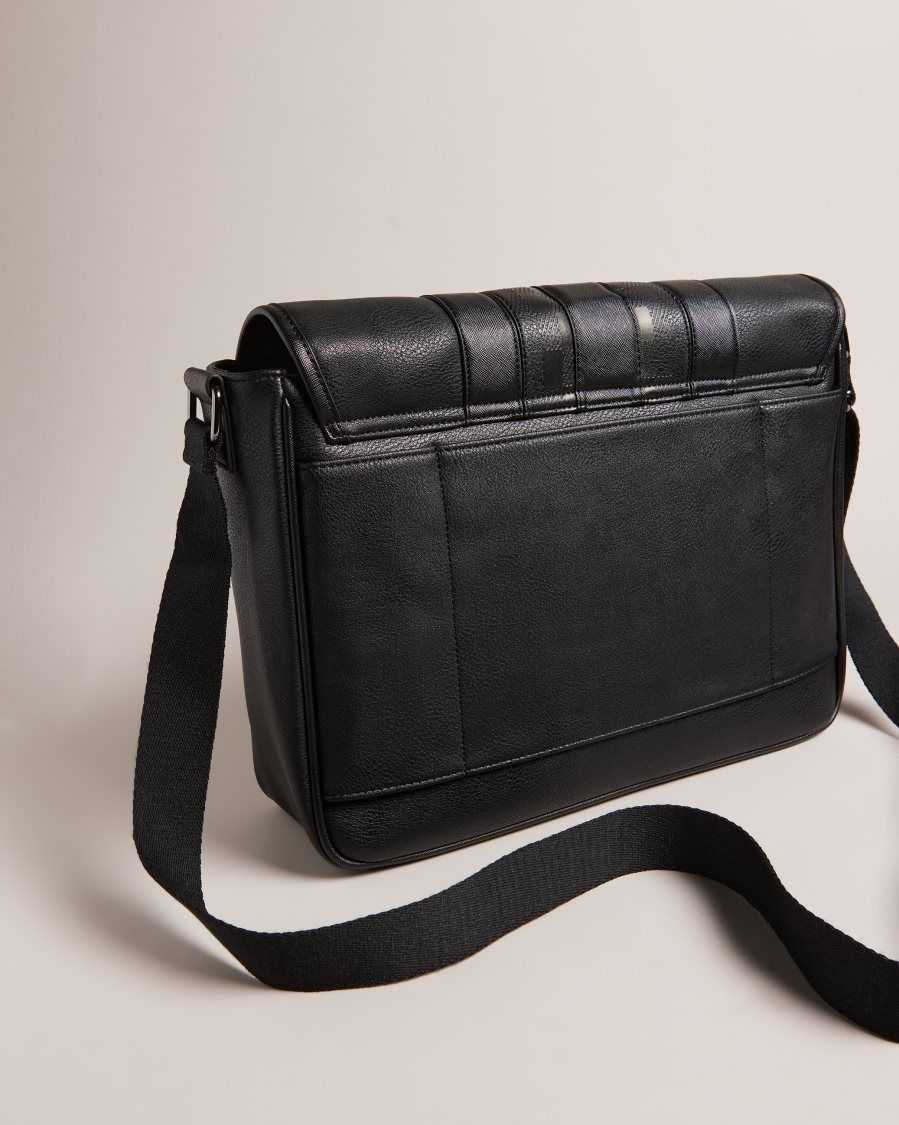 Ted Baker Wayvon House Check PU Messenger Bag Black | 10389-BPJG