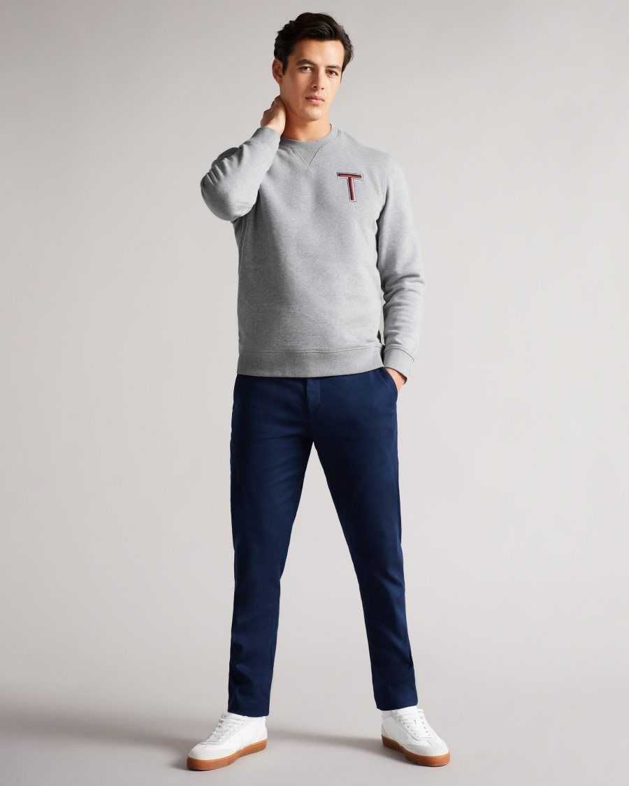 Ted Baker Welloe LS Varsity 'T' Sweatshirt Grey-Marl | 24173-KFVP