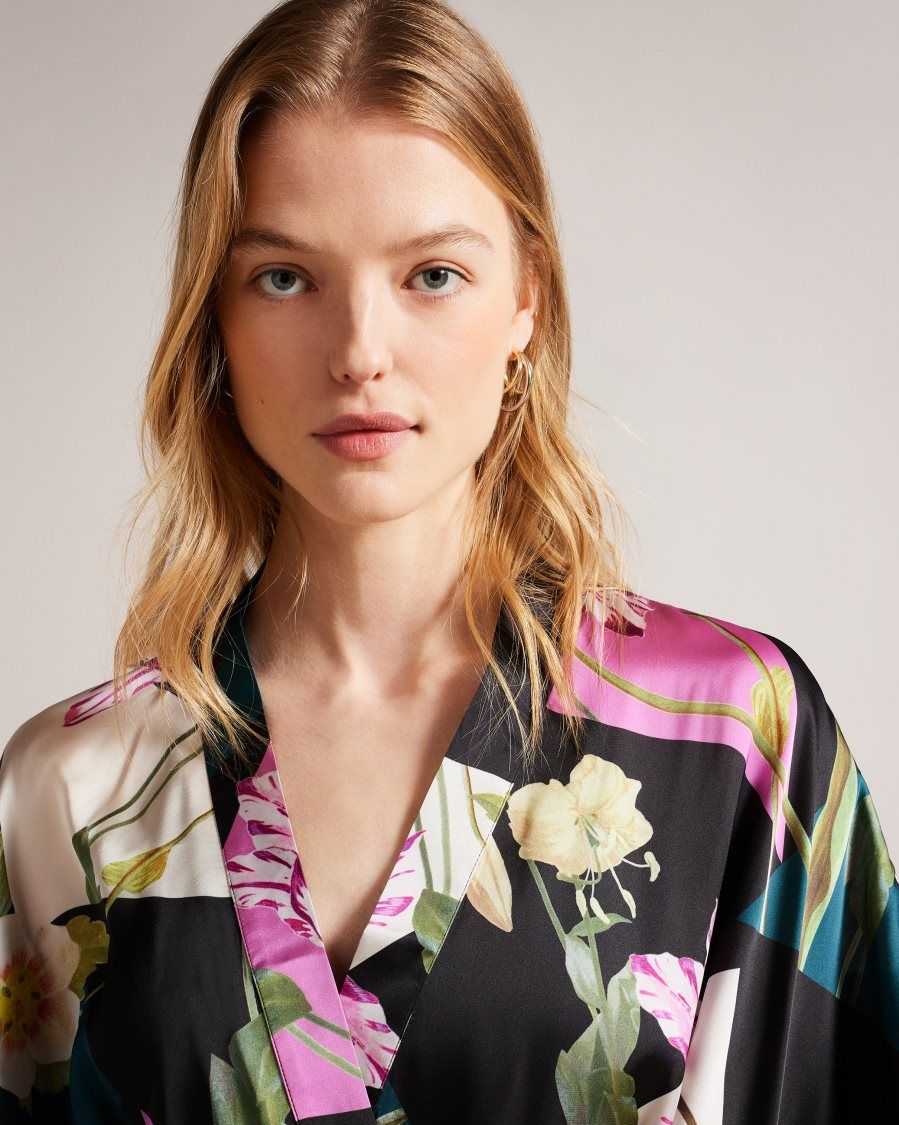 Ted Baker Wenddi Botanical Print Kimono Black | 43195-YRQL