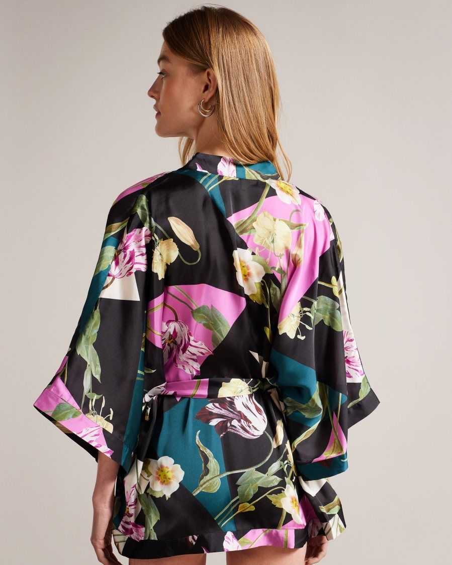 Ted Baker Wenddi Botanical Print Kimono Black | 43195-YRQL