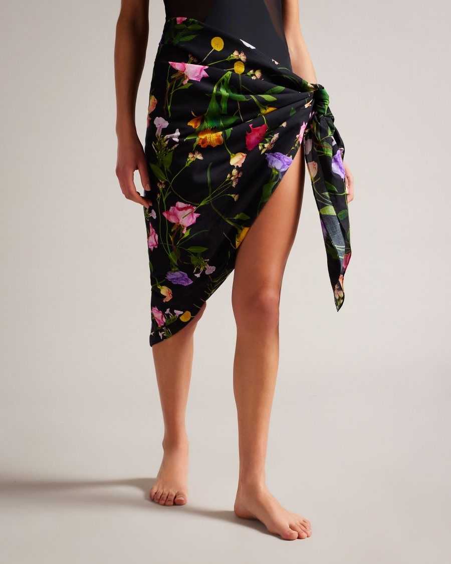 Ted Baker Wendyyy Floral Print Beach Sarong Black | 96175-KIAD