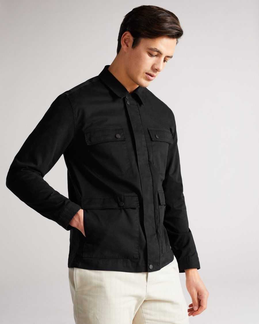 Ted Baker Wesfiel LS 4 Pocket Shacket Black | 35187-DLMT