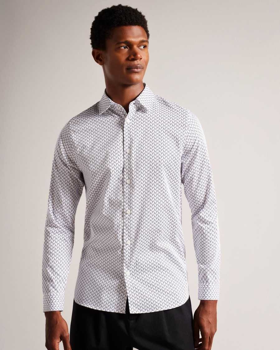 Ted Baker Willuw Long Sleeve Geometric Print Shirt White | 57142-IDWF