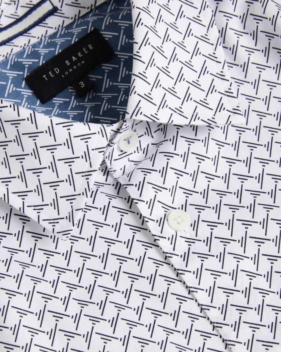 Ted Baker Willuw Long Sleeve Geometric Print Shirt White | 57142-IDWF