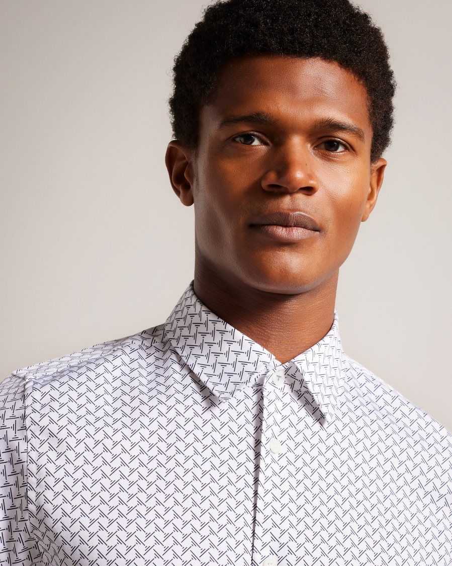 Ted Baker Willuw Long Sleeve Geometric Print Shirt White | 57142-IDWF