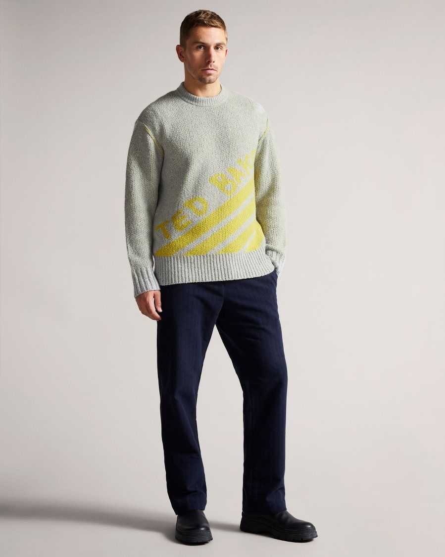 Ted Baker Windmer LS Branded Crew Neck Jumper Grey-Marl | 73859-YREI