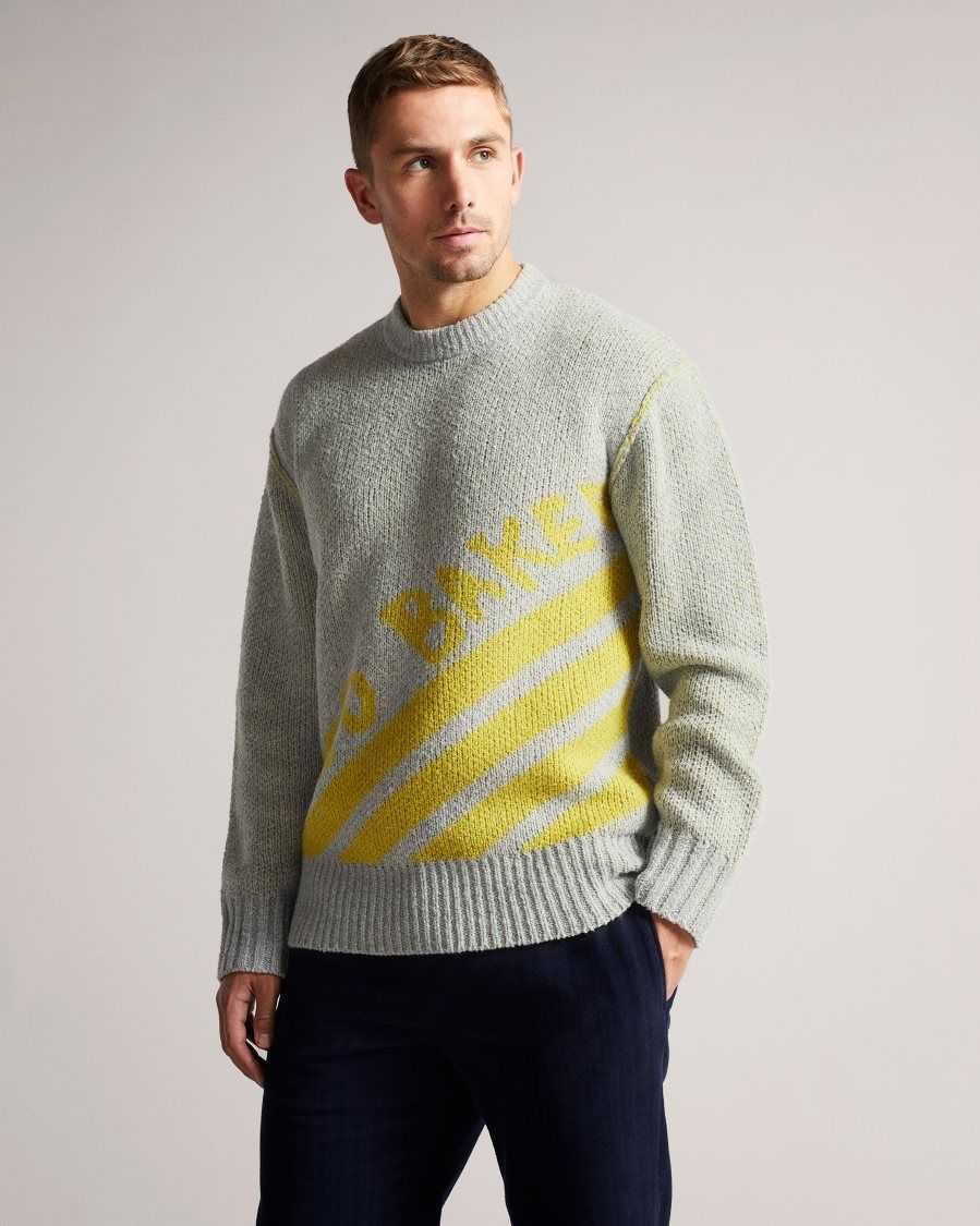 Ted Baker Windmer LS Branded Crew Neck Jumper Grey-Marl | 73859-YREI