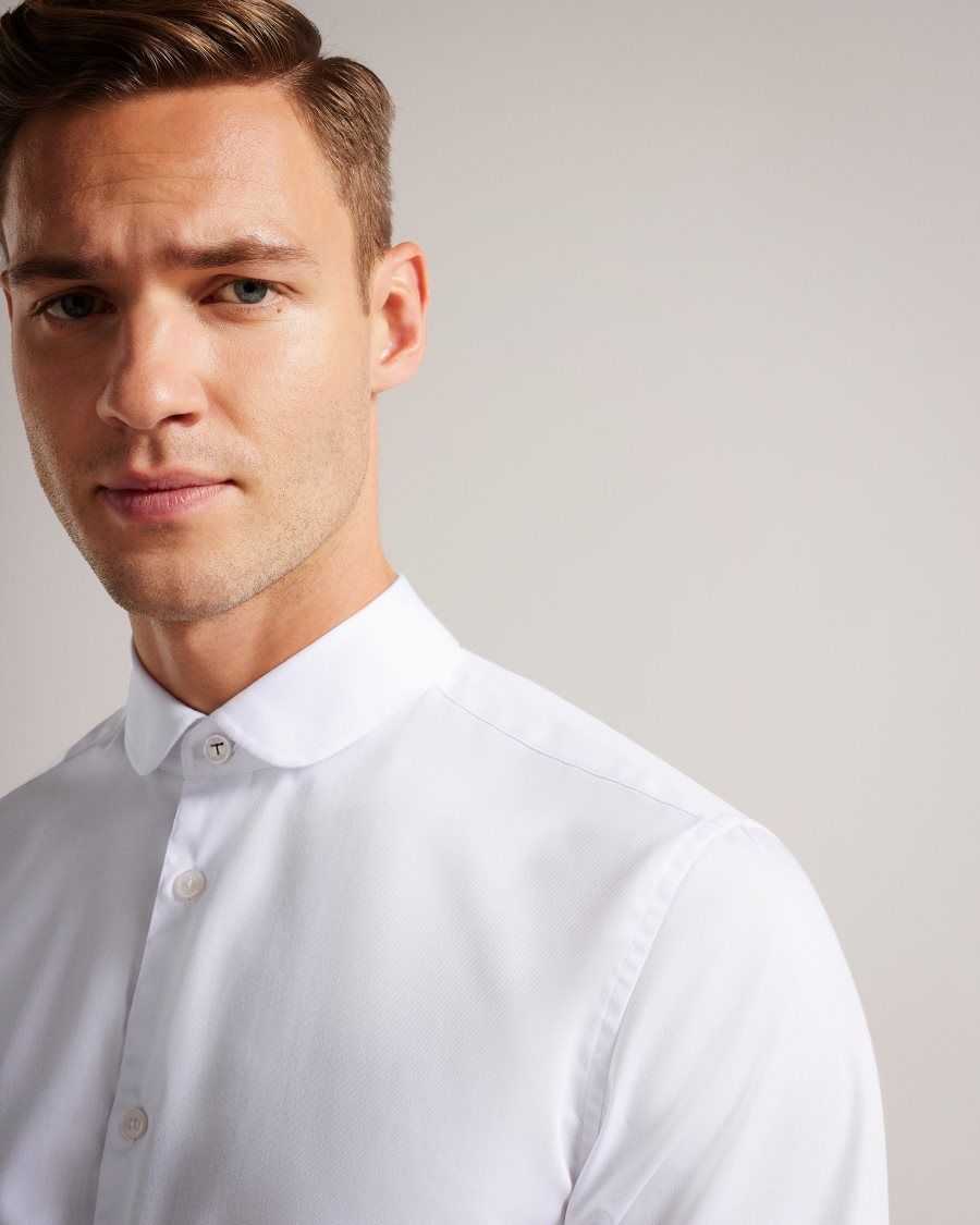 Ted Baker Witfor Long Sleeve Rounded Collar Shirt White | 51804-GXPV