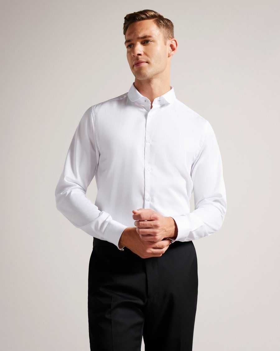 Ted Baker Witfor Long Sleeve Rounded Collar Shirt White | 51804-GXPV