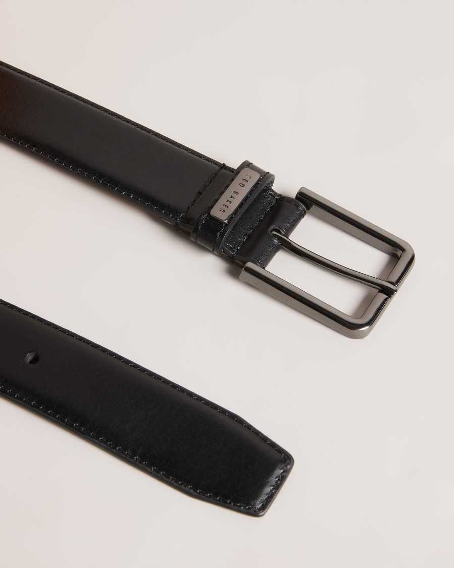 Ted Baker Wizerd Leather Belt With Branded Keeper Black | 57462-HRVZ