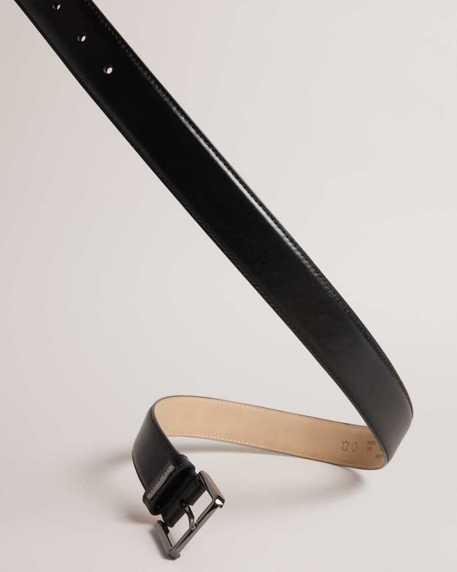 Ted Baker Wizerd Leather Belt With Branded Keeper Black | 57462-HRVZ