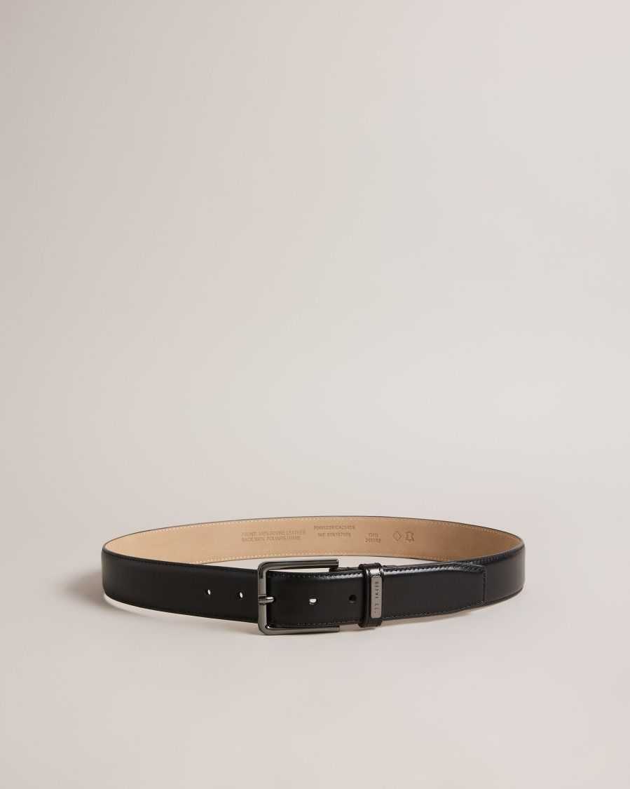 Ted Baker Wizerd Leather Belt With Branded Keeper Black | 57462-HRVZ