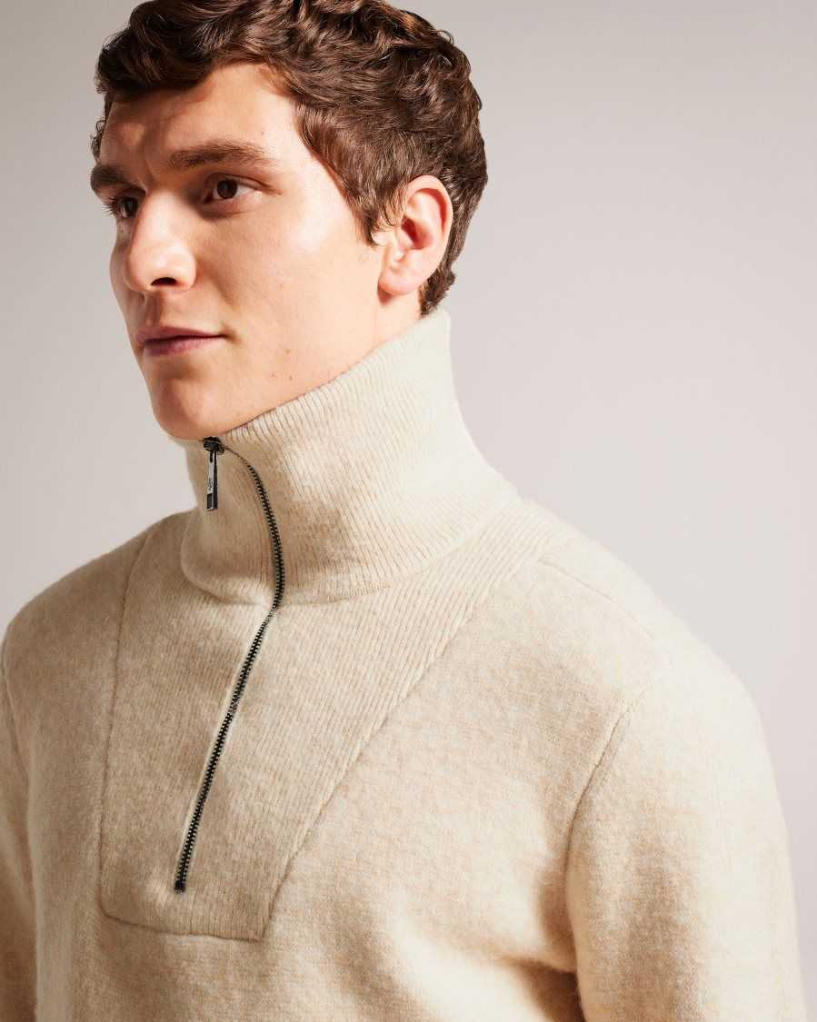 Ted Baker Wolffia Regular Fit Half Zip Fleece Natural | 23516-DFCL