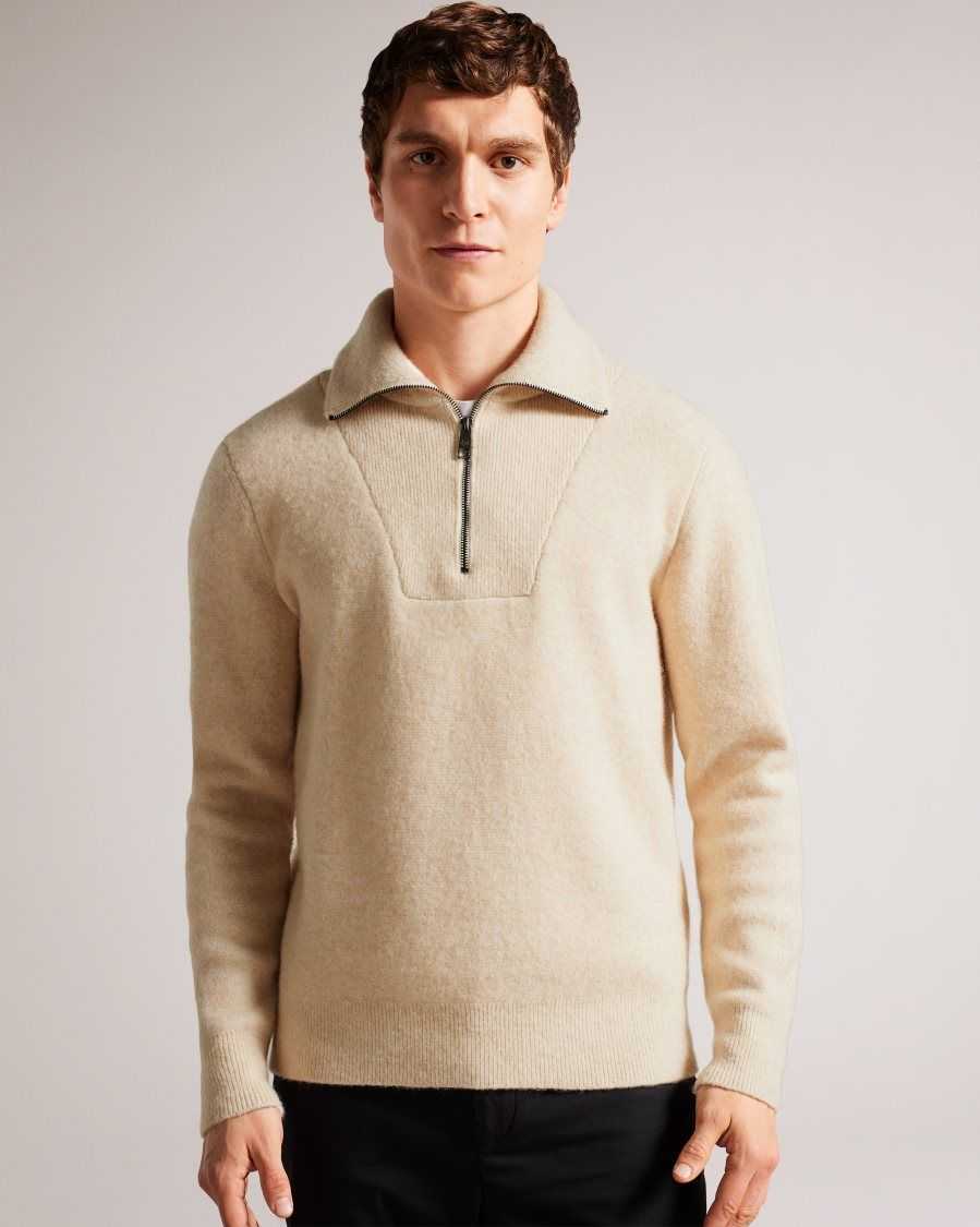 Ted Baker Wolffia Regular Fit Half Zip Fleece Natural | 23516-DFCL