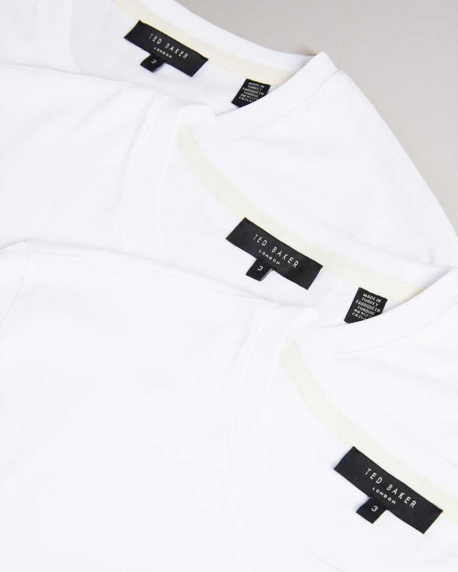 Ted Baker Workin Three Pack Of Short Sleeve T-Shirts White | 26198-FZEW