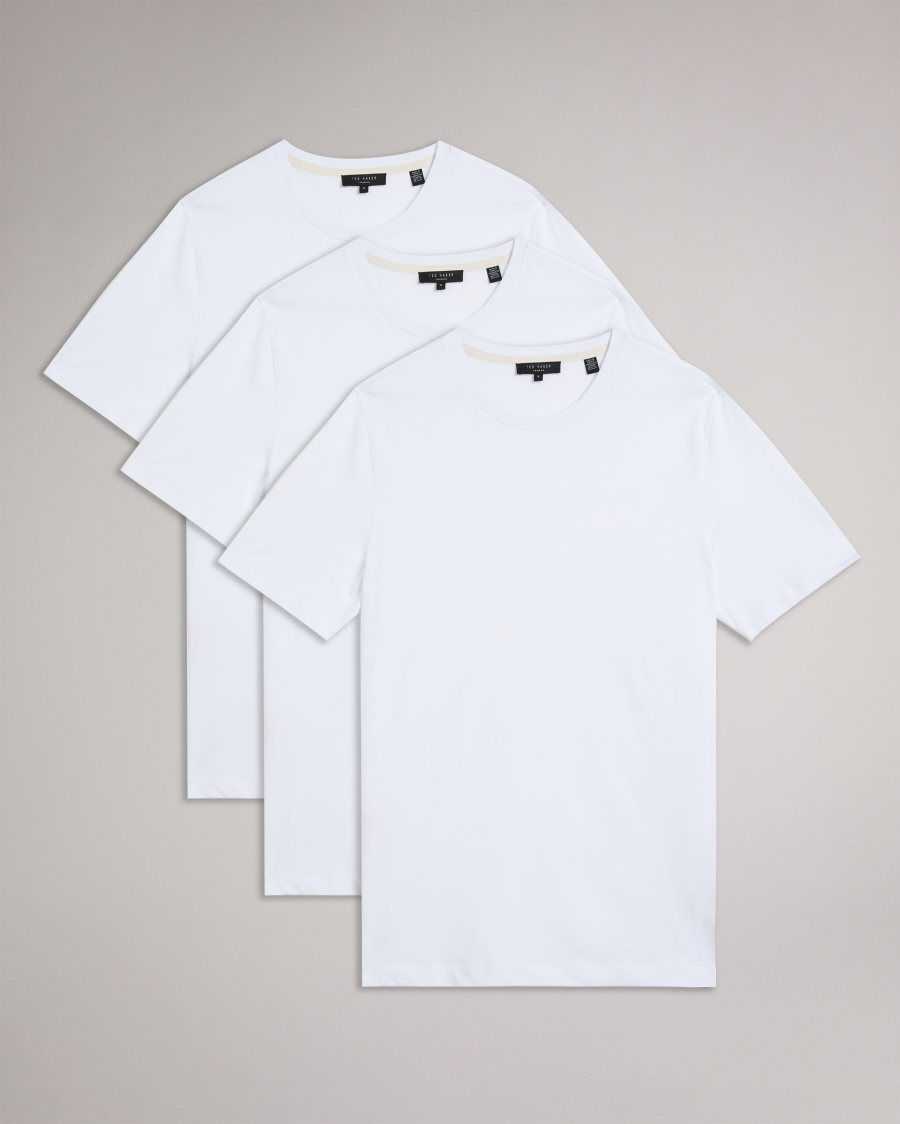 Ted Baker Workin Three Pack Of Short Sleeve T-Shirts White | 26198-FZEW