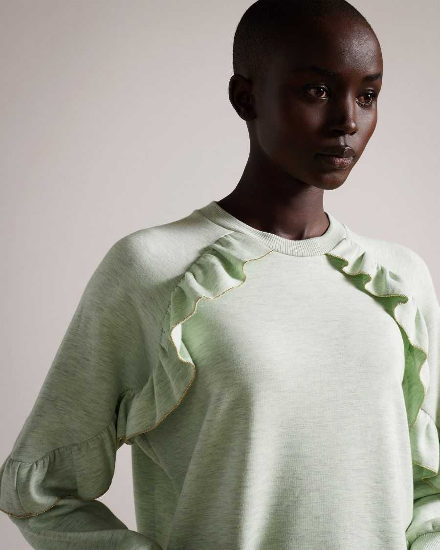 Ted Baker Yazme Frilled Sweatshirt With Chain Trim Light Green | 39760-EAHW