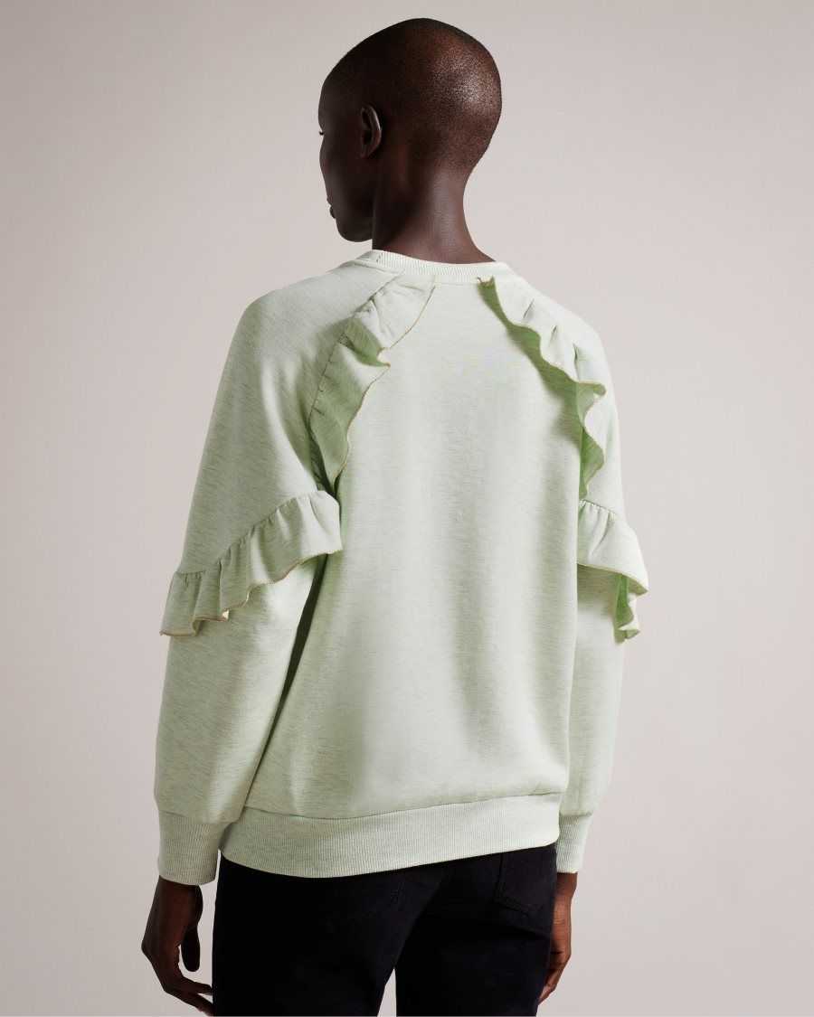 Ted Baker Yazme Frilled Sweatshirt With Chain Trim Light Green | 39760-EAHW