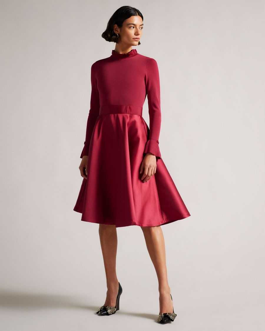 Ted Baker Zadi Knitted Frill Full Skirt Dress Deep-Pink | 92637-GRSQ