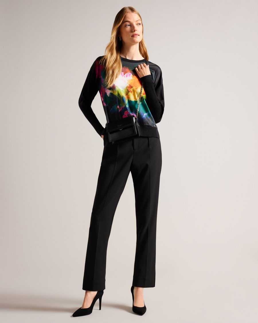 Ted Baker Zarha Art Print Jumper With Sleeve Detail Black | 05784-DRXQ