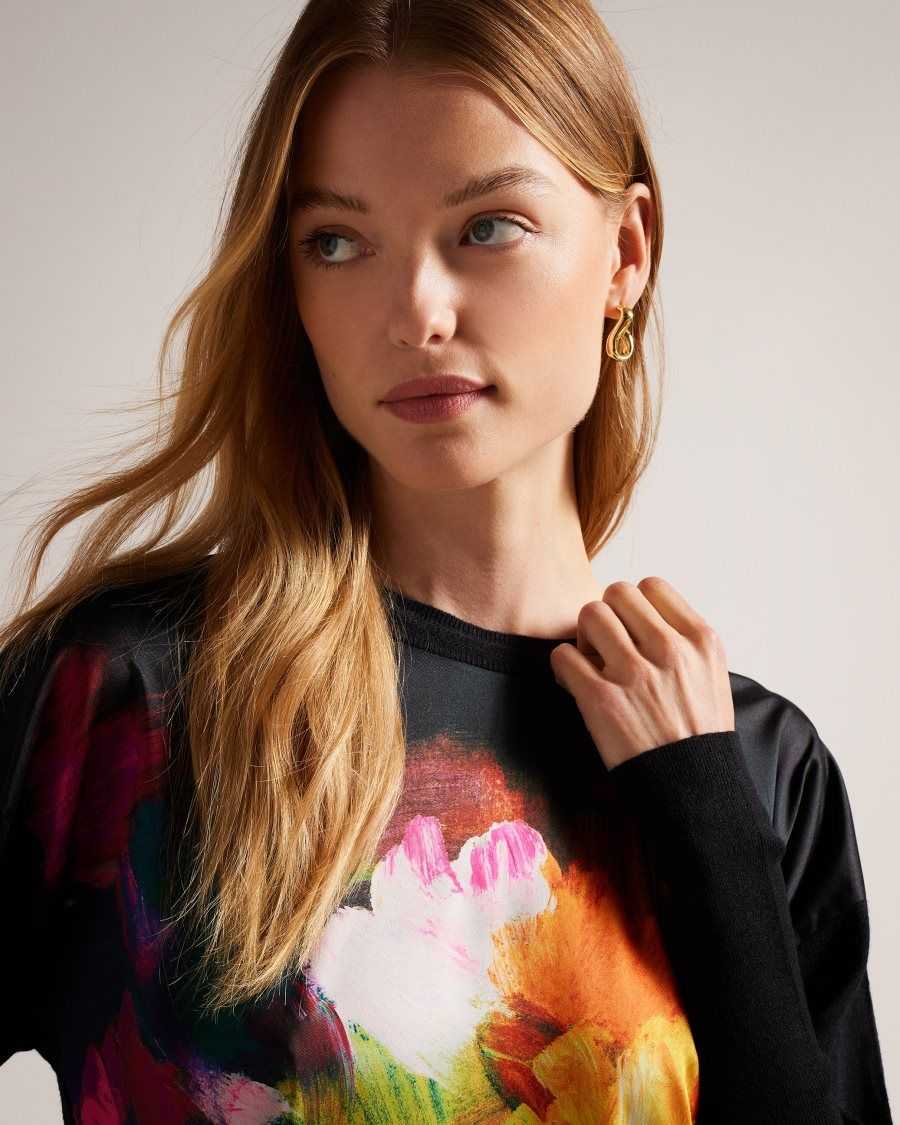 Ted Baker Zarha Art Print Jumper With Sleeve Detail Black | 05784-DRXQ