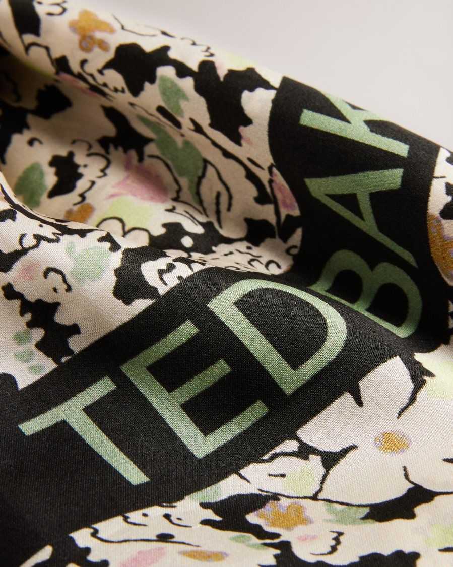 Ted Baker Zebbaa Ditsy Floral Square Satin Scarf Black | 26130-TUXB