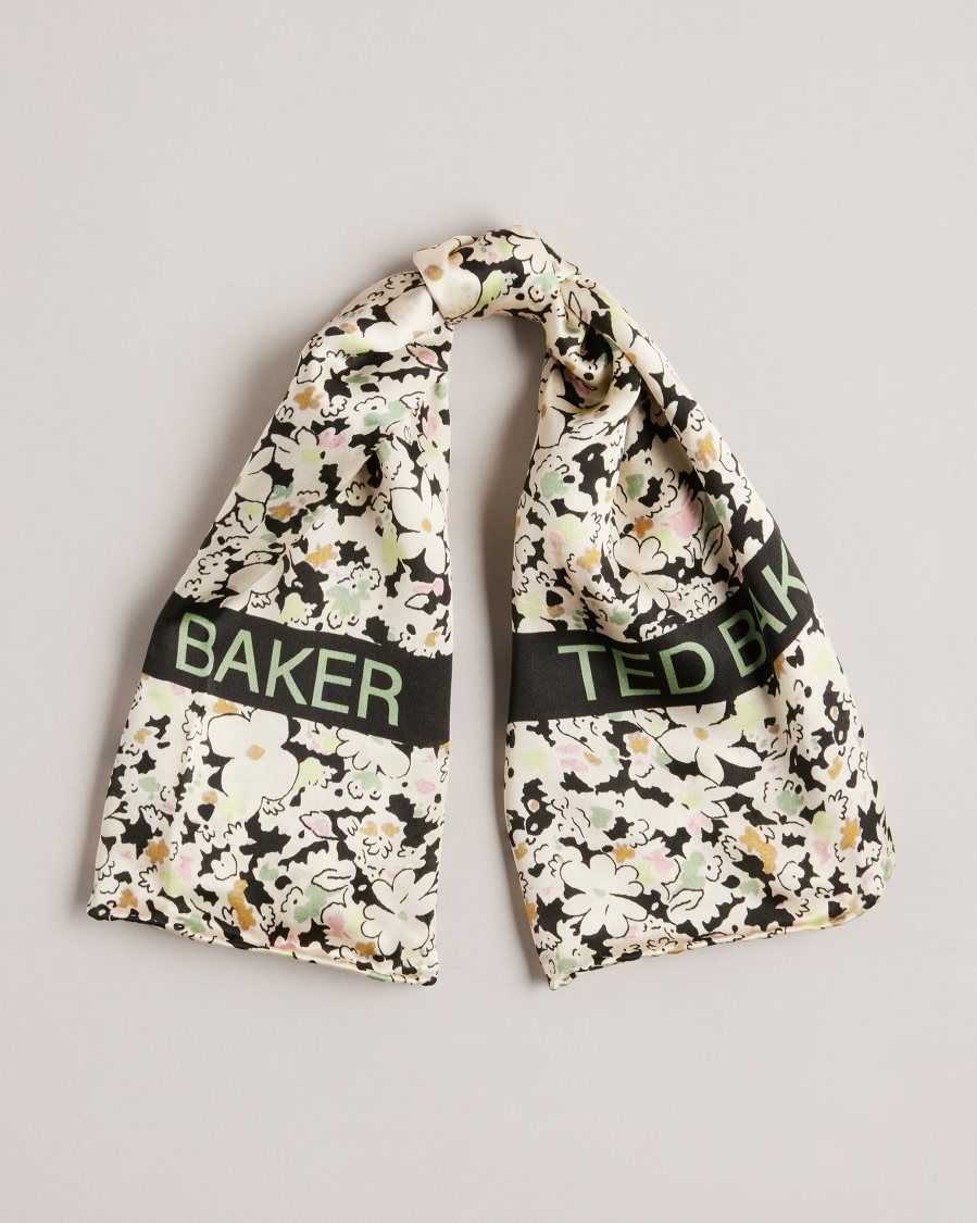 Ted Baker Zebbaa Ditsy Floral Square Satin Scarf Black | 26130-TUXB