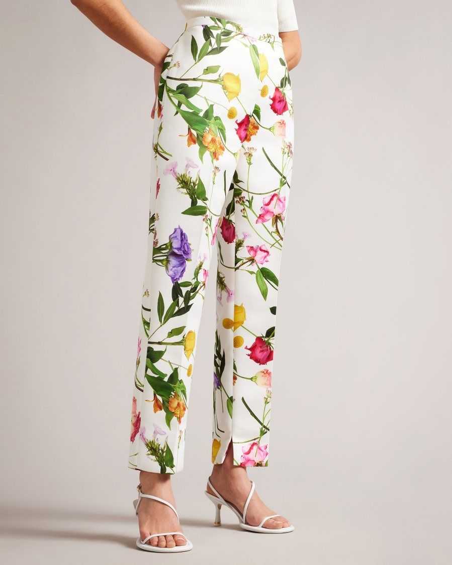 Ted Baker Ziaaht Floral Print Tapered Leg Trousers White | 92081-UEOF