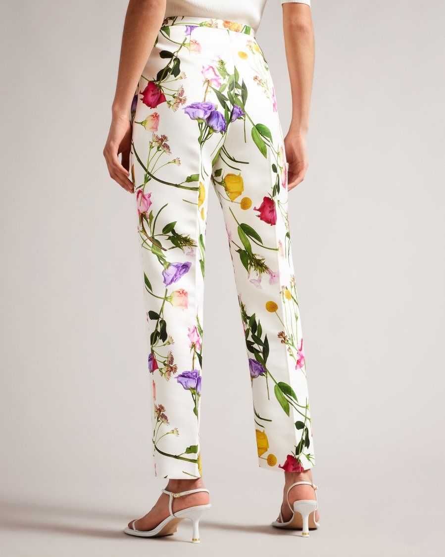 Ted Baker Ziaaht Floral Print Tapered Leg Trousers White | 92081-UEOF