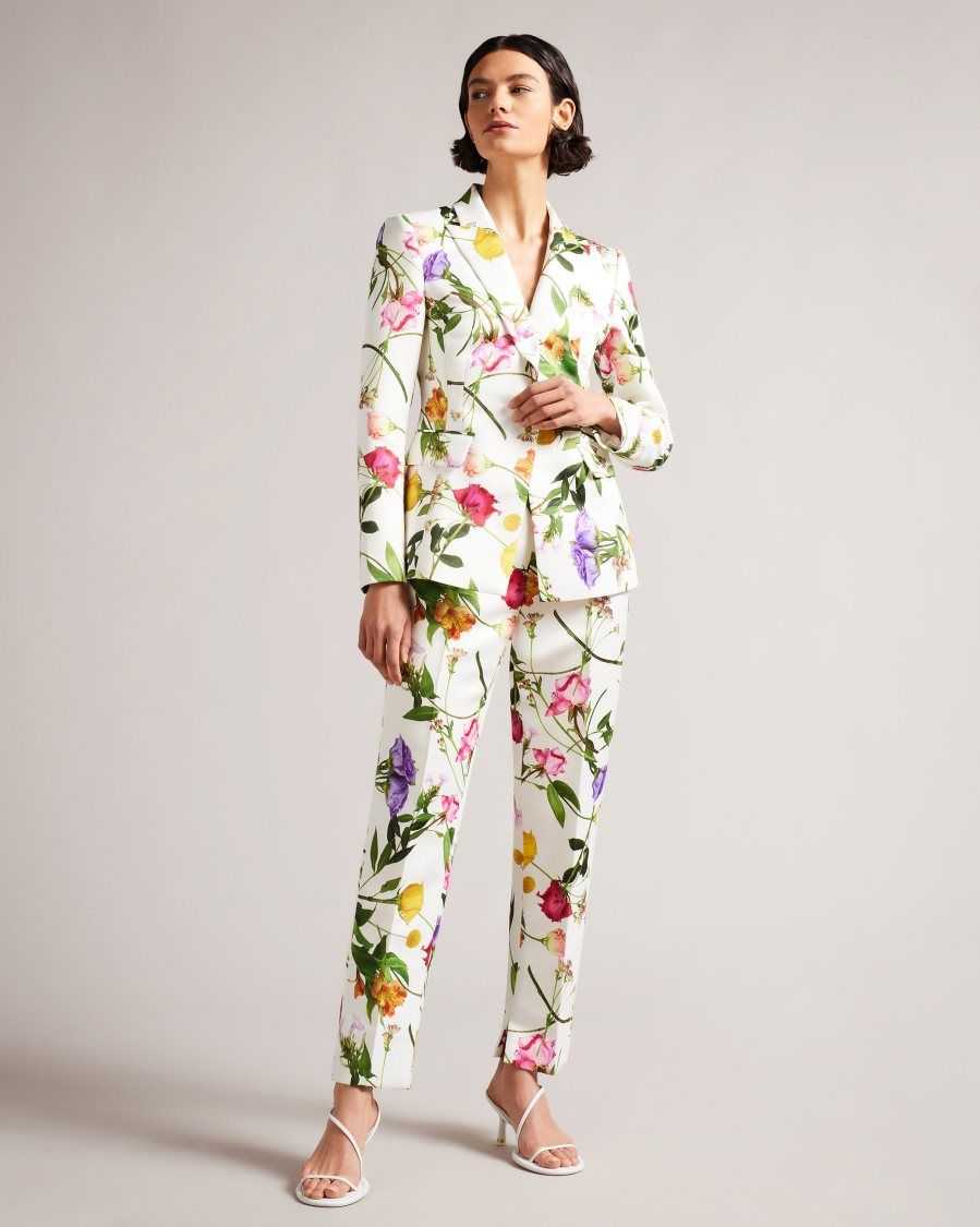 Ted Baker Ziaaht Floral Print Tapered Leg Trousers White | 92081-UEOF